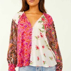 FREE PEOPLE Gemini Vintage Combo Long Sleeve Blouse size Small